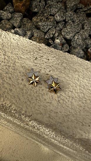 Zirkon Taşlı İkili Yıldız Küpe