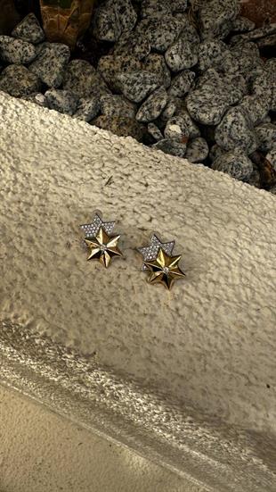 Zirkon Taşlı İkili Yıldız Küpe