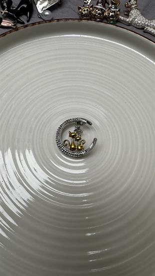 Zirkon Taşlı Kedili Broş