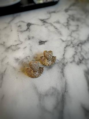 Zirkon Taşlı Yelpaze Kalp Çelik Küpe