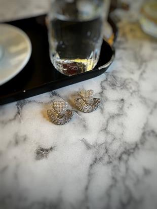 Zirkon Taşlı Yelpaze Kalp Çelik Küpe