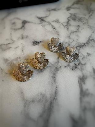 Zirkon Taşlı Yelpaze Kalp Çelik Küpe