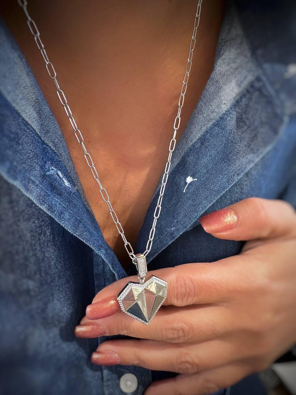 Ataç Zincirli Zirkon Taşlı Asimetrik Kalp Çelik Kolye