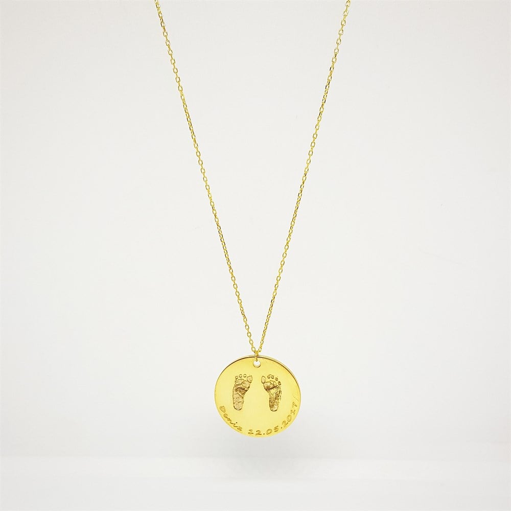 AYAK İZİ İSİM TARİH PLAKA GÜMÜŞ KOLYE