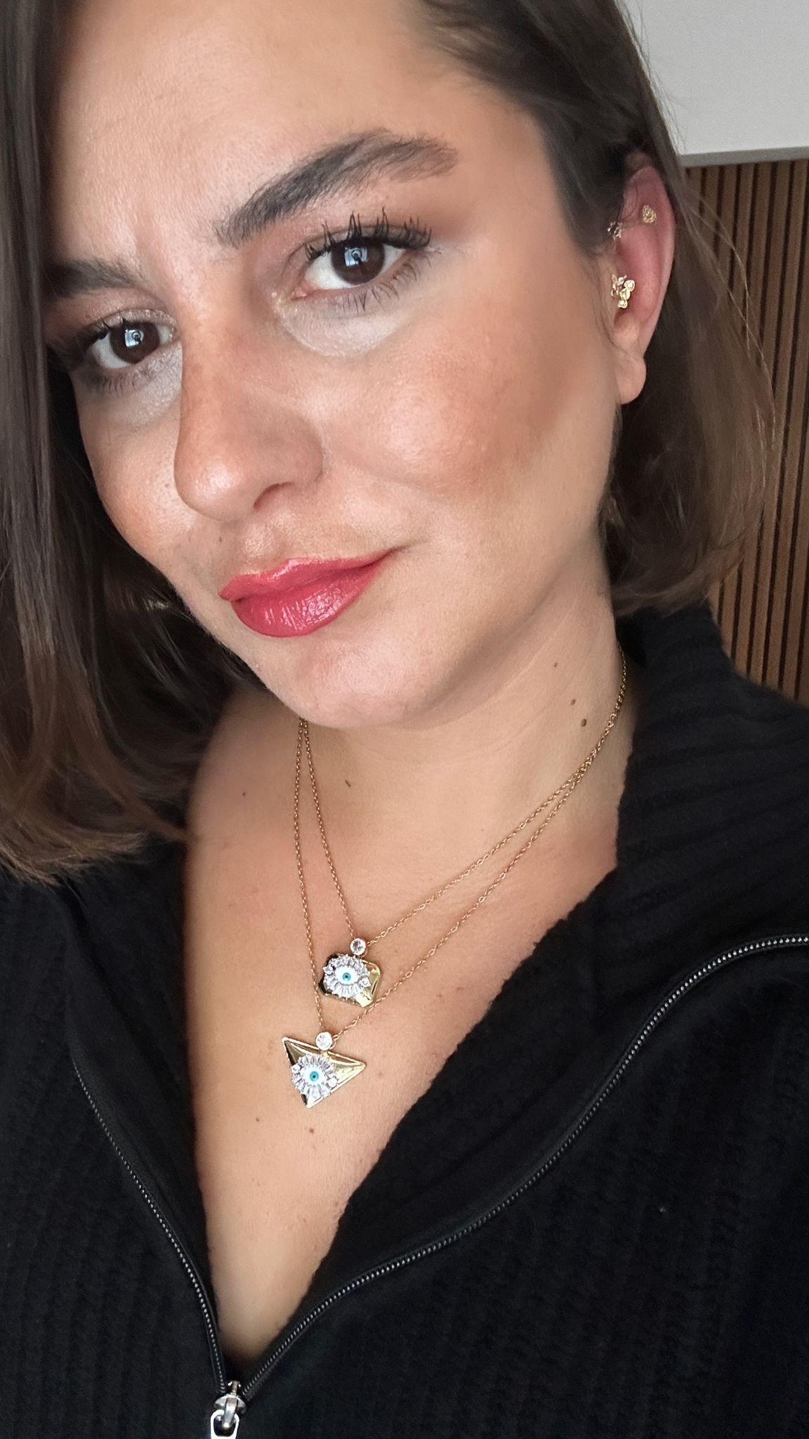 Baget Taşlı Üçgen Nazar Boncuklu Kolye