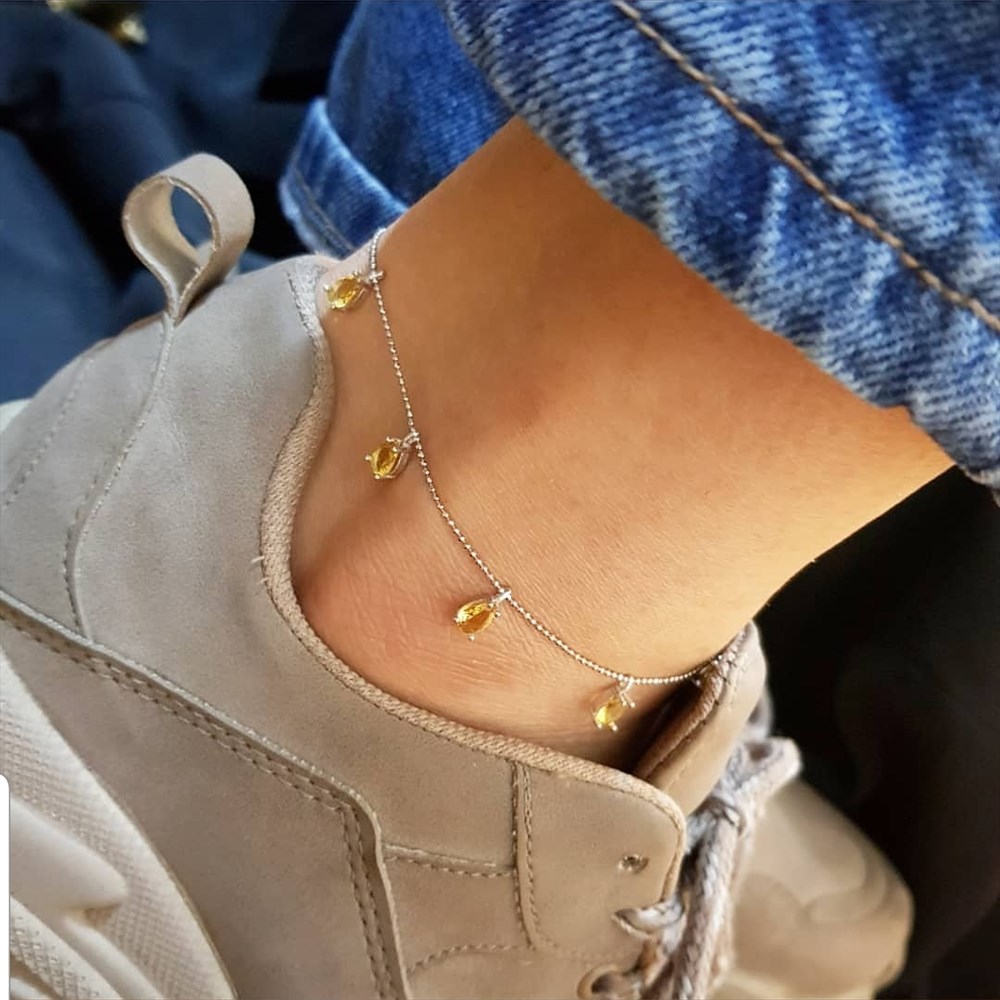 Citrine Taşlı Çoklu Gümüş Halhal