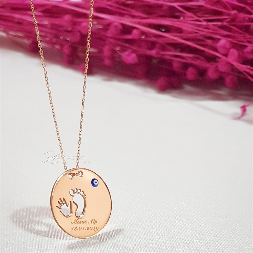 El Ayak İzi Detay Plaka İsim Tarih Gümüş Kolye