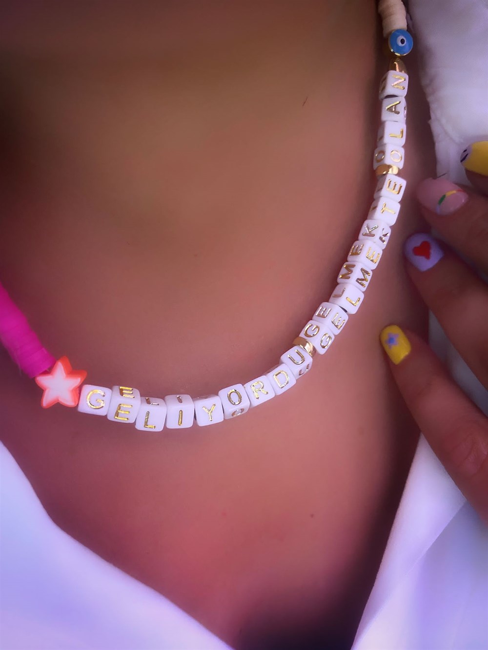 Fimo Boncuklu Geliyordu Gelmekte Olan Kolye 