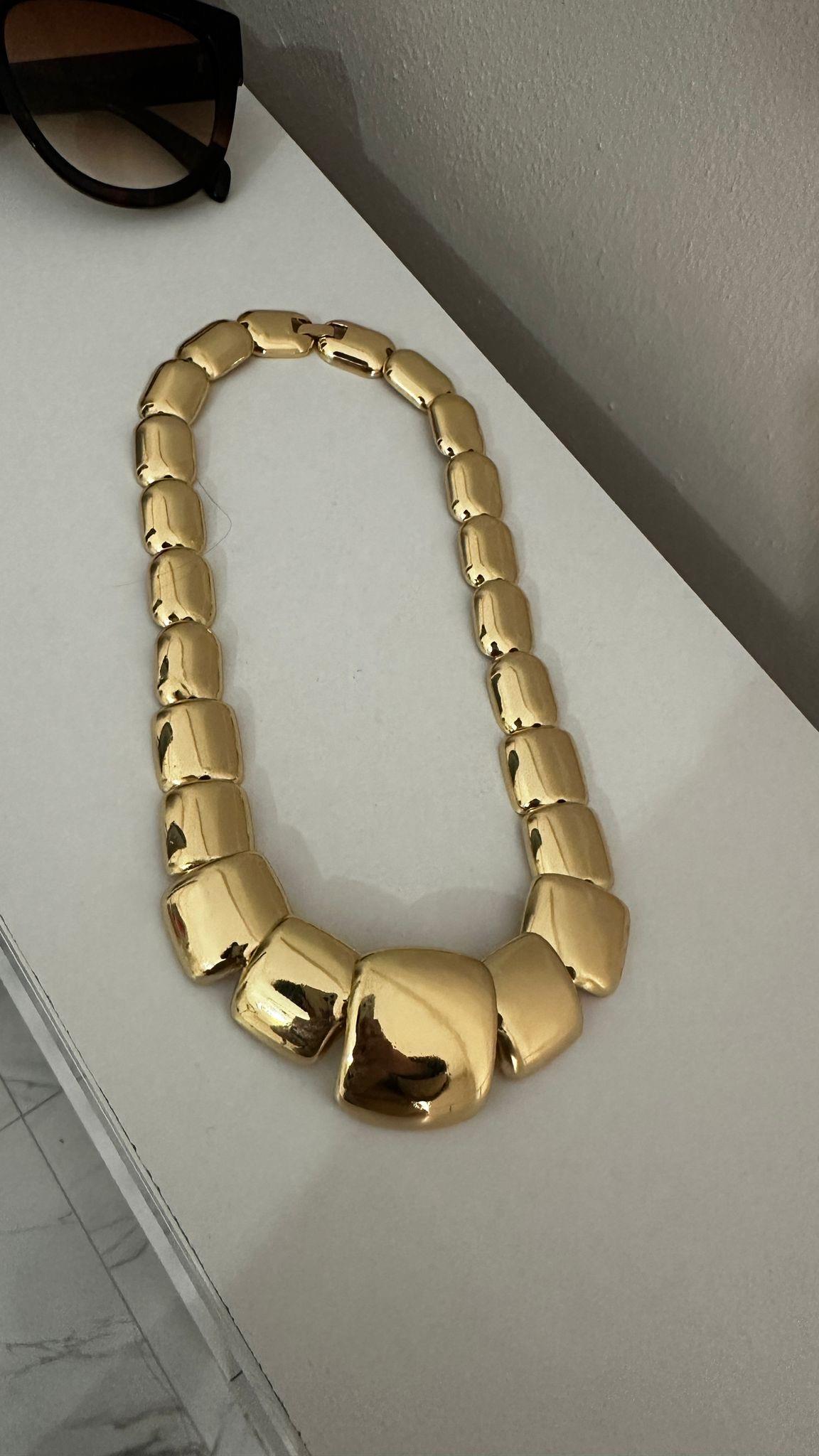 Gold Kare Detay Taş Kolye 