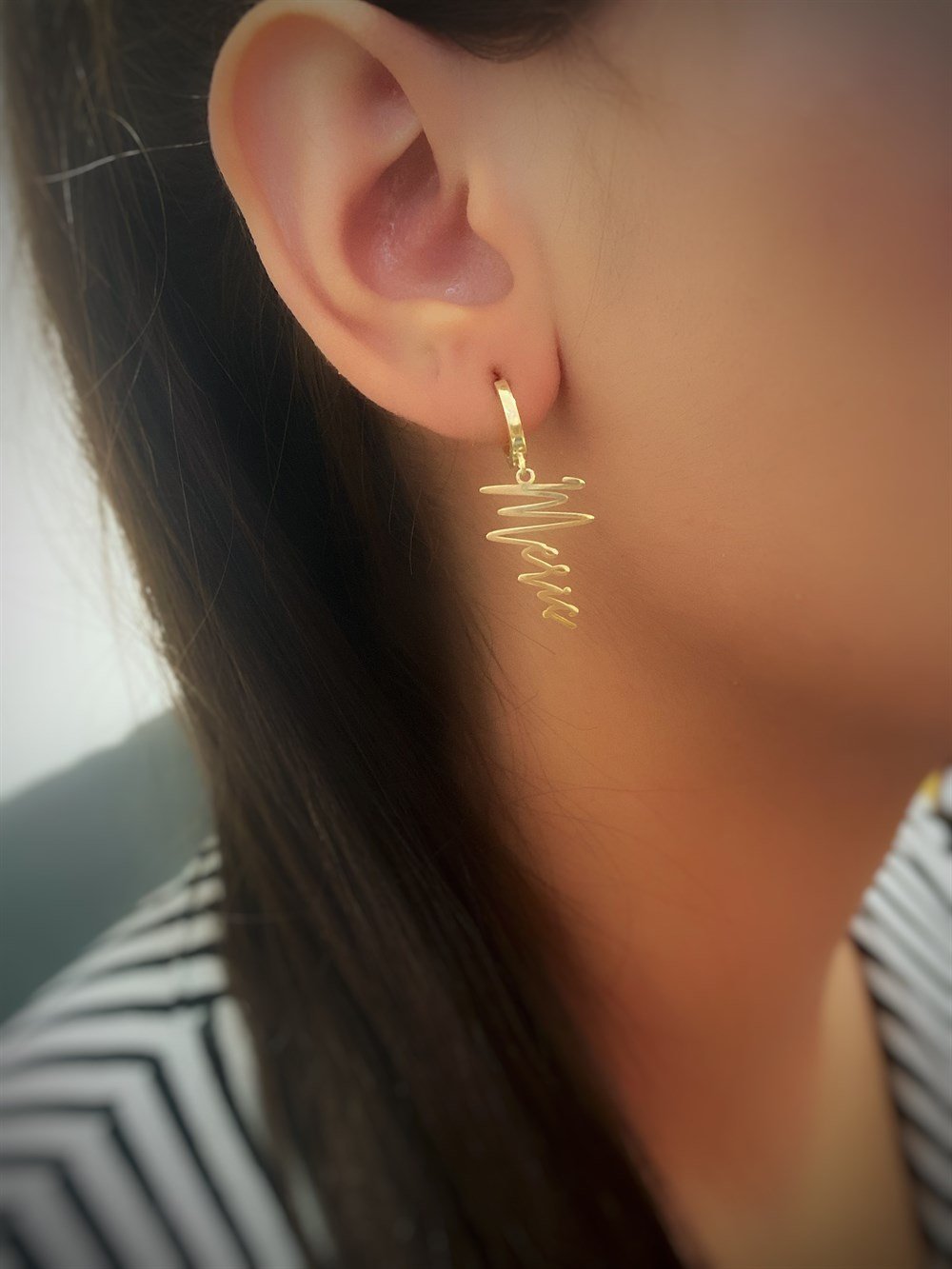 Halka İmza İsim Gümüş Küpe