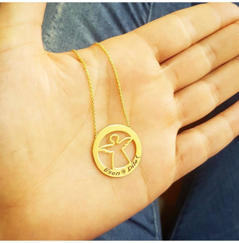 Halkalı Melek Figürlü Gümüş Kolye