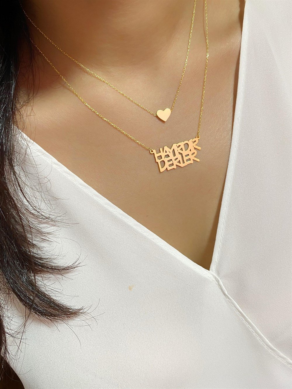 Hayırdır Derler ve Kalp Kombin Gümüş Kolye