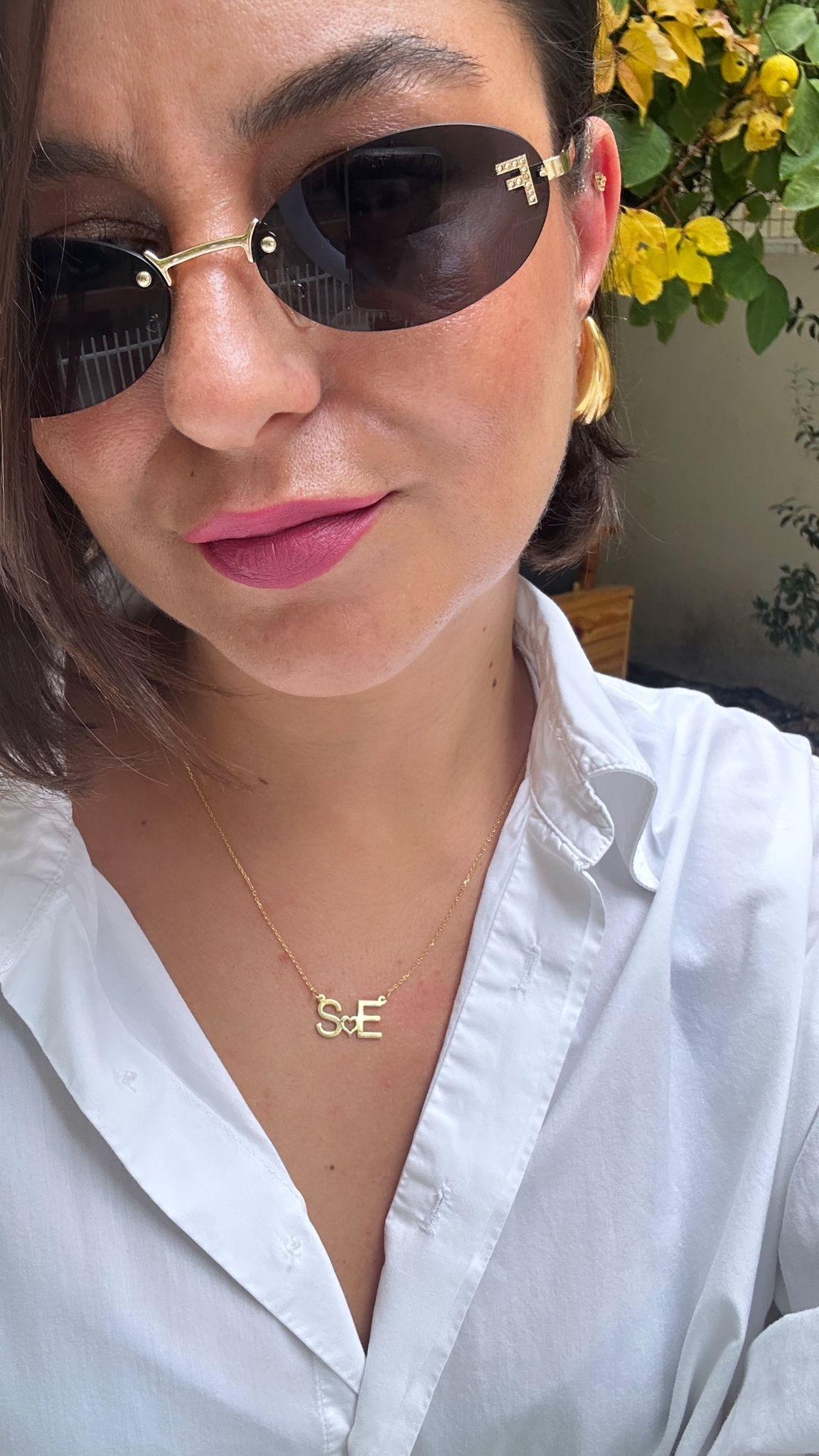 İçi Boş Kalp Detay İki Harf Kolye