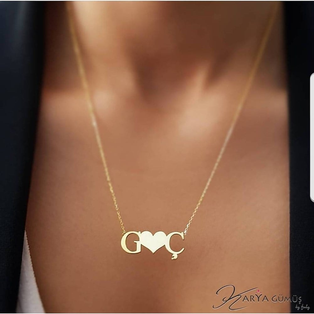 İKİ HARF KALP GÜMÜŞ KOLYE