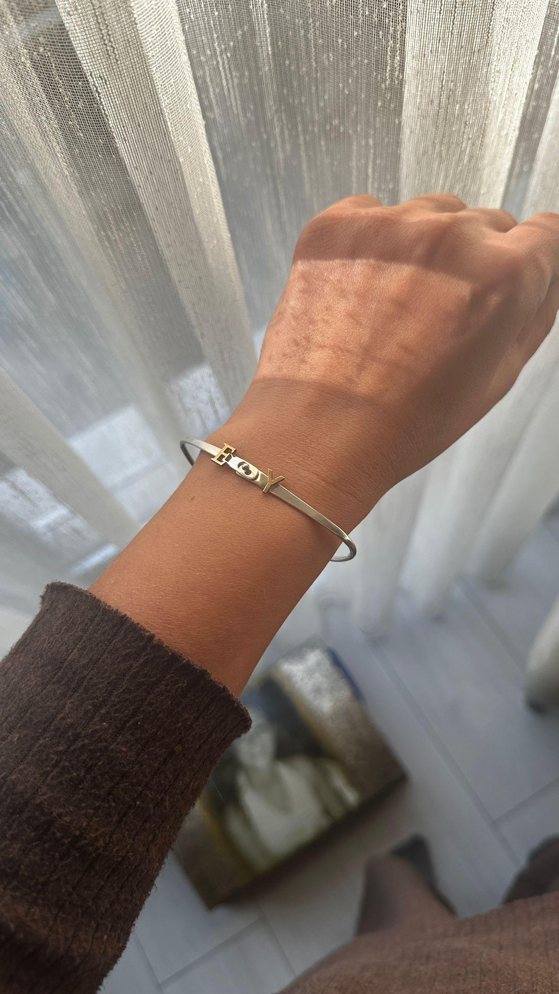 İki Renkli Harfli Lades Gümüş Bileklik