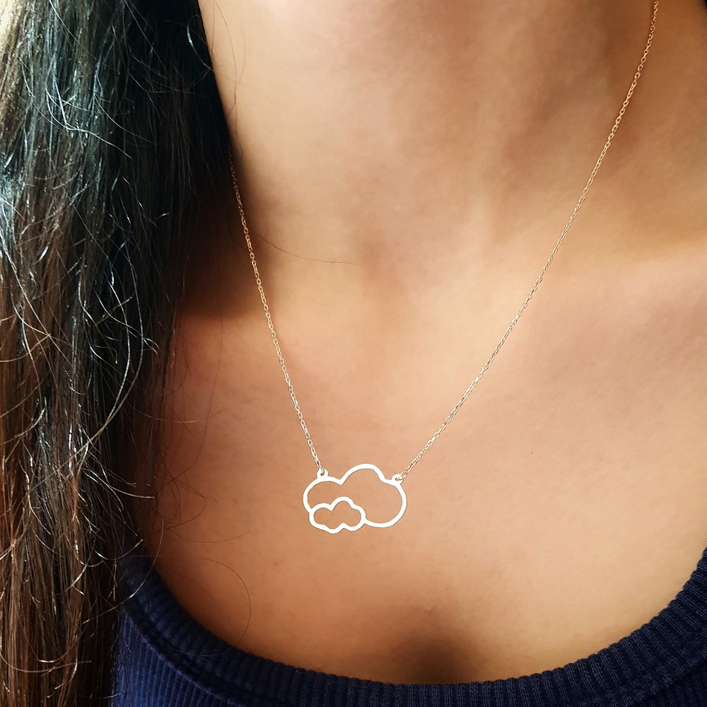 İkili Bulut Gümüş Kolye