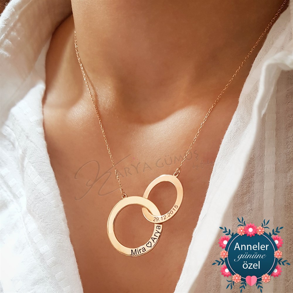 İkili Halka İsim Tarih Gümüş Kolye