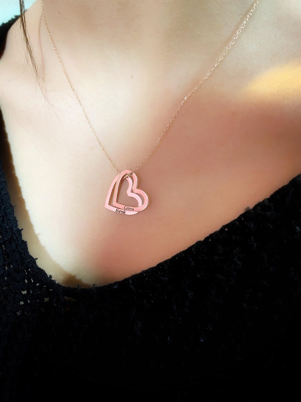 İkili Kalp İsim Gümüş Kolye