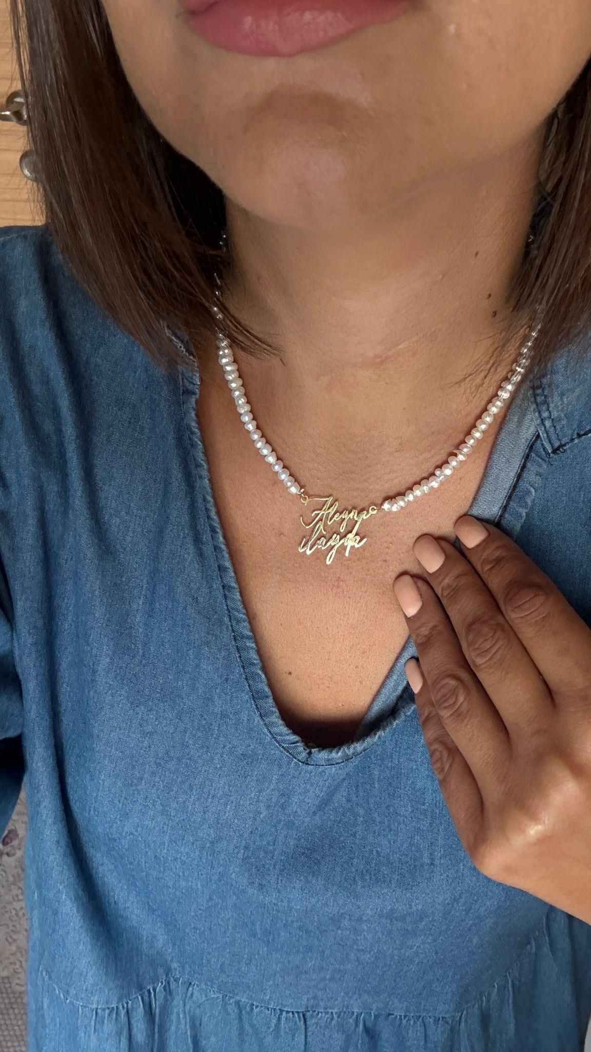 İncili Tasarım İki İsim İmza Gümüş Kolye