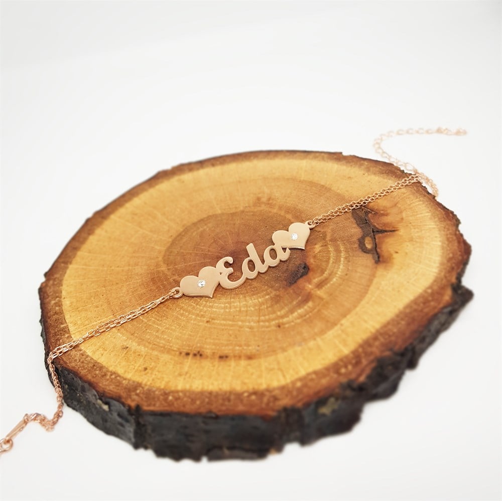 İSİM İKİ KALPLİ GÜMÜŞ BİLEKLİK