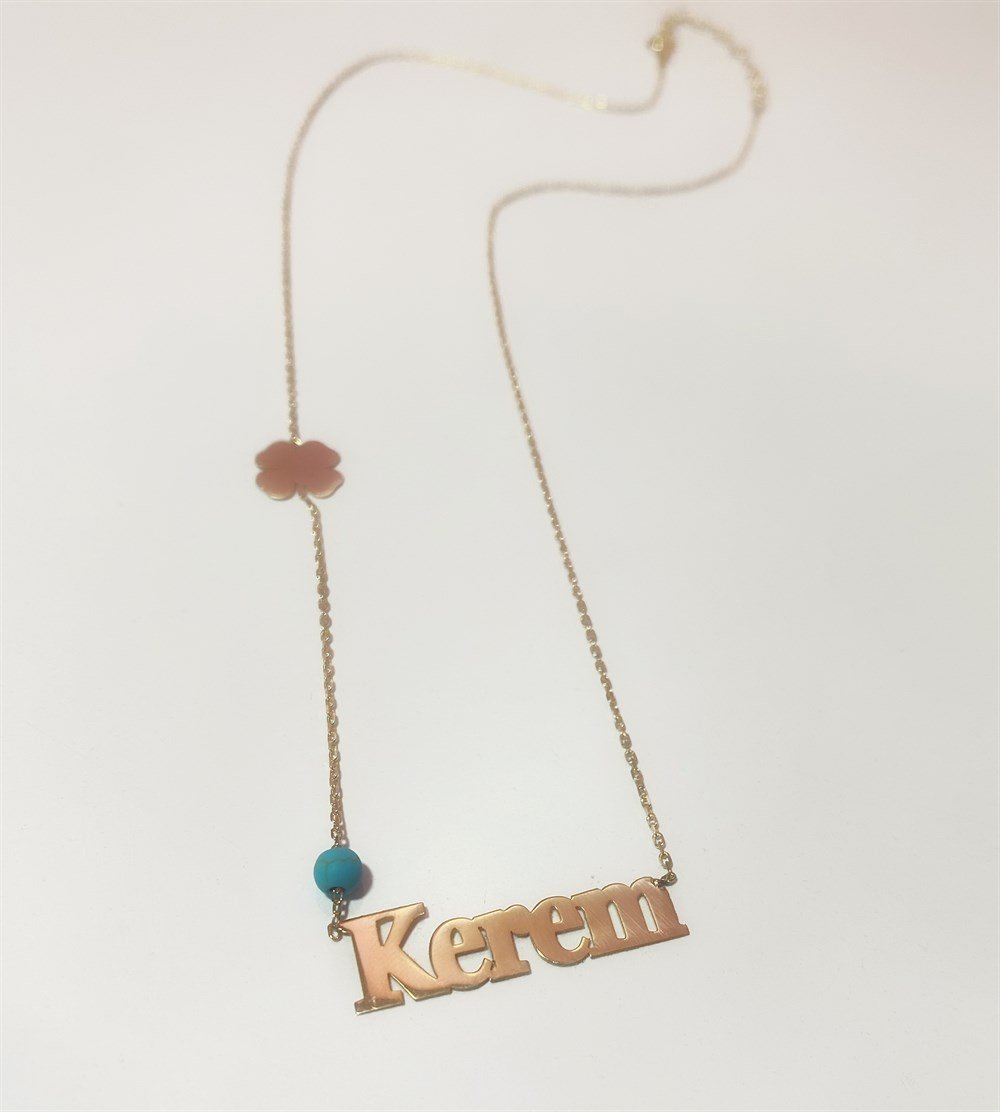 İsim Kemik Yonca Figürlü Gümüş Kolye