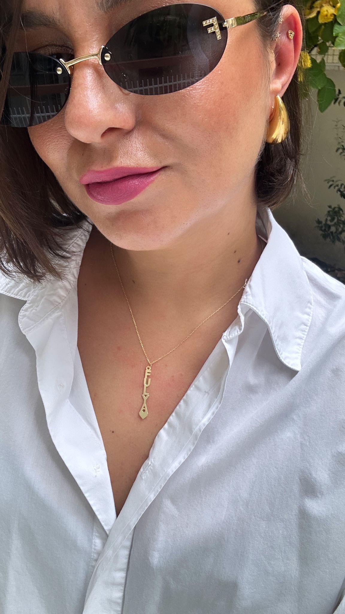 Kalp Detay Dikey İsim Gümüş Kolye