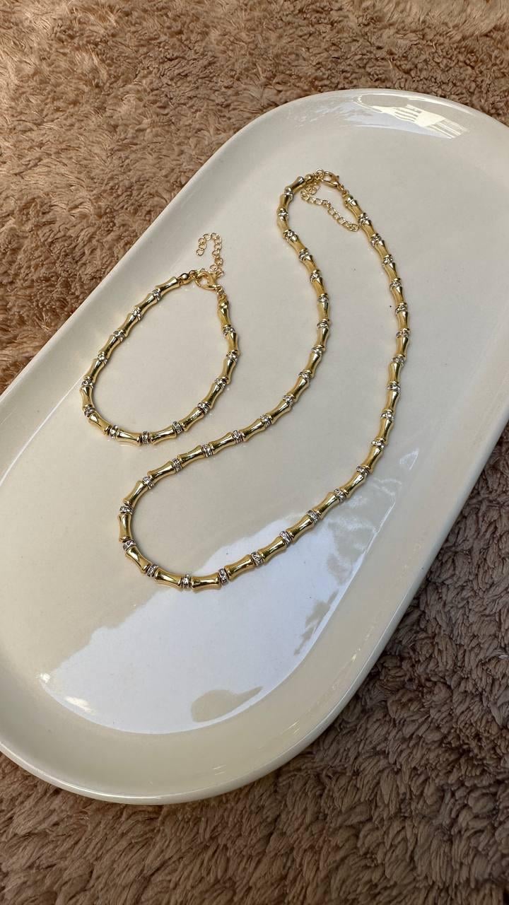 Kemik Detay Zirkon Taşlı Kolye Bileklik Set