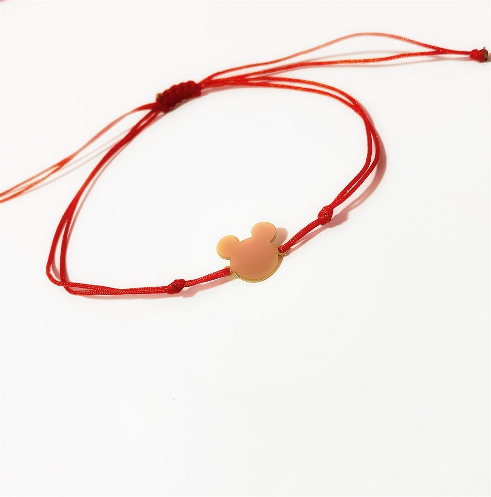 Kırmızı İpli Mickey Gümüş Halhal