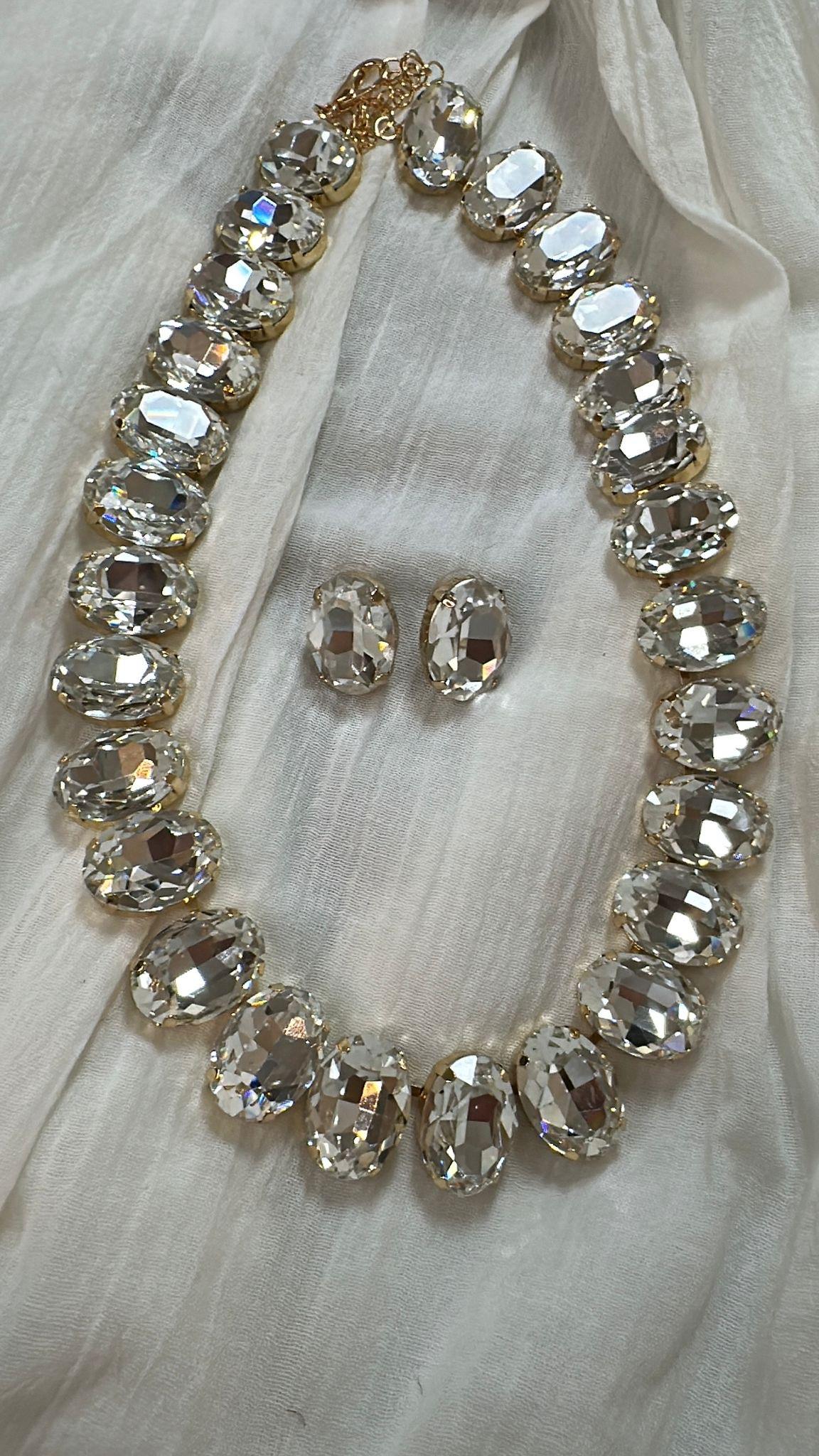 Kristal Kesim Zirkon Taşlı Kolye Küpe Set