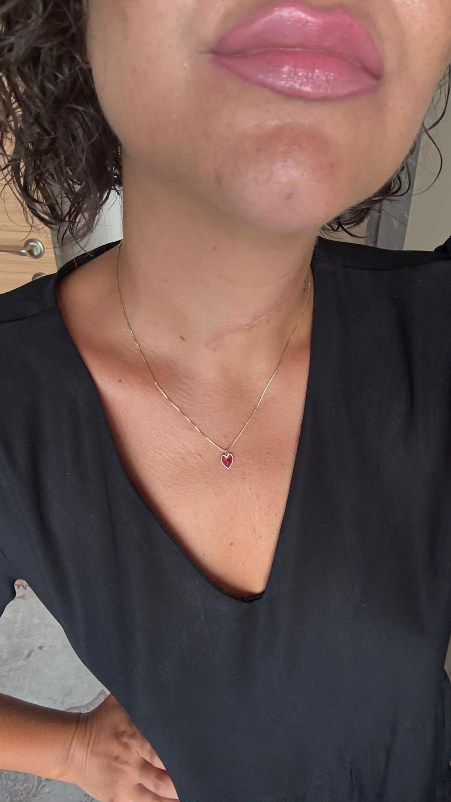 Küp Zincir Detay Kırmızı Kalp Gümüş Kolye 