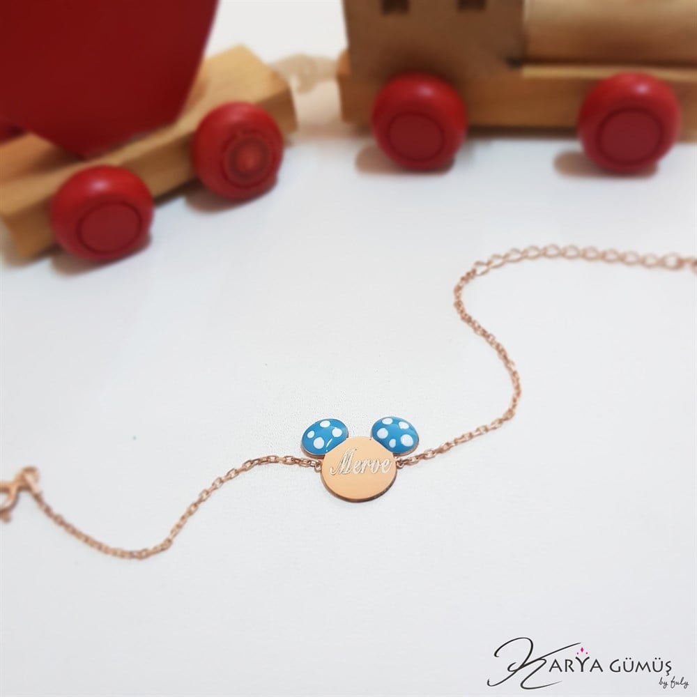MAVİ MİNELİ MİCKEY BEBEK/ ÇOCUK İSİM GÜMÜŞ BİLEKLİK