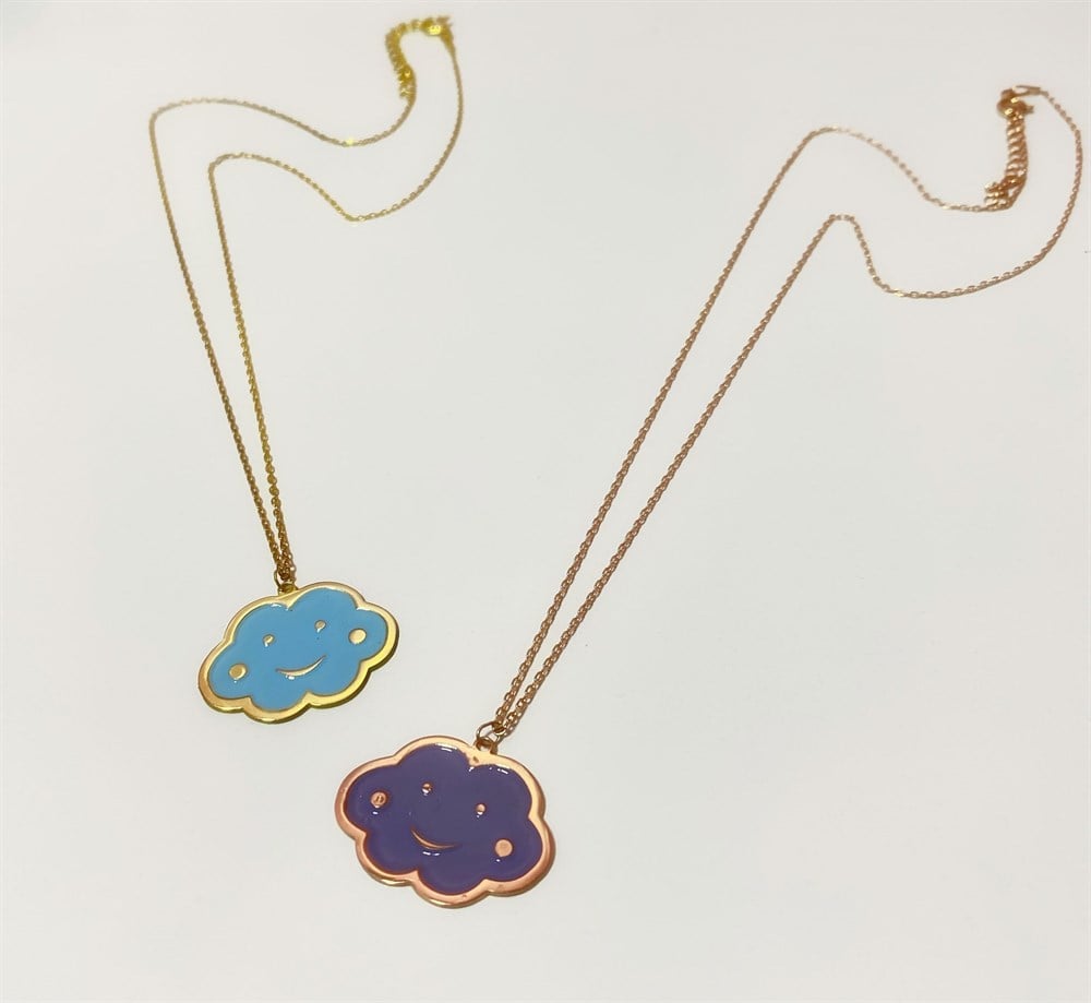 Mineli Gülen Yüz Bulut Gümüş Kolye 