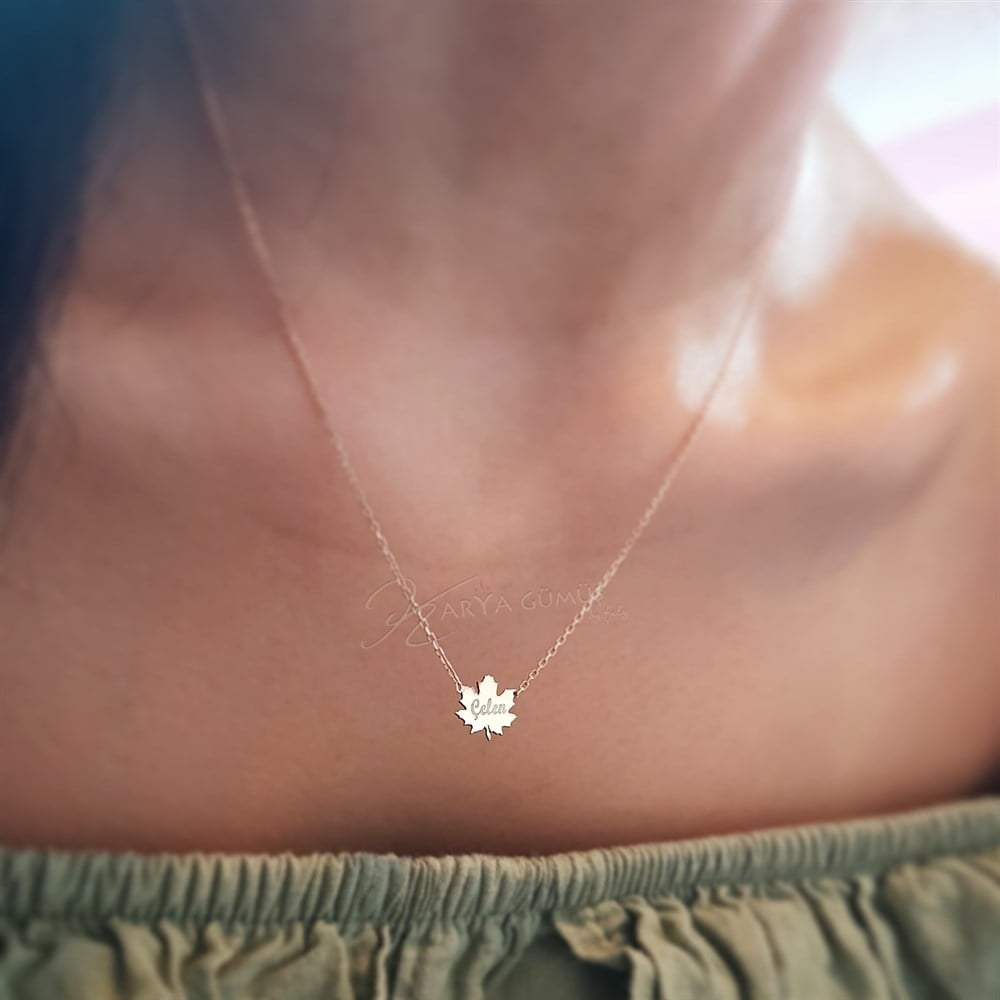 Minik Çınar Yapraklı İsim Gümüş Kolye