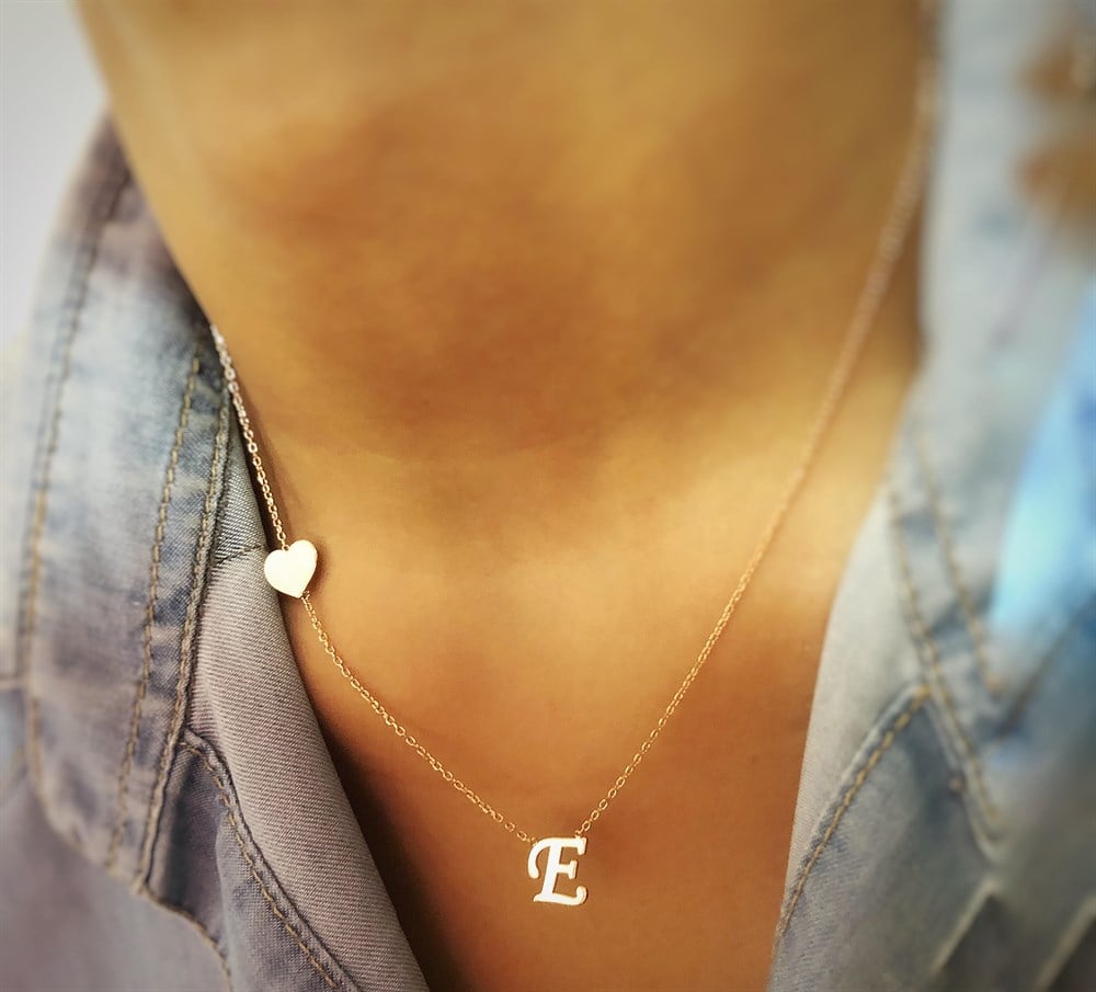 Minik Harf Kemik Kalp Gümüş Kolye