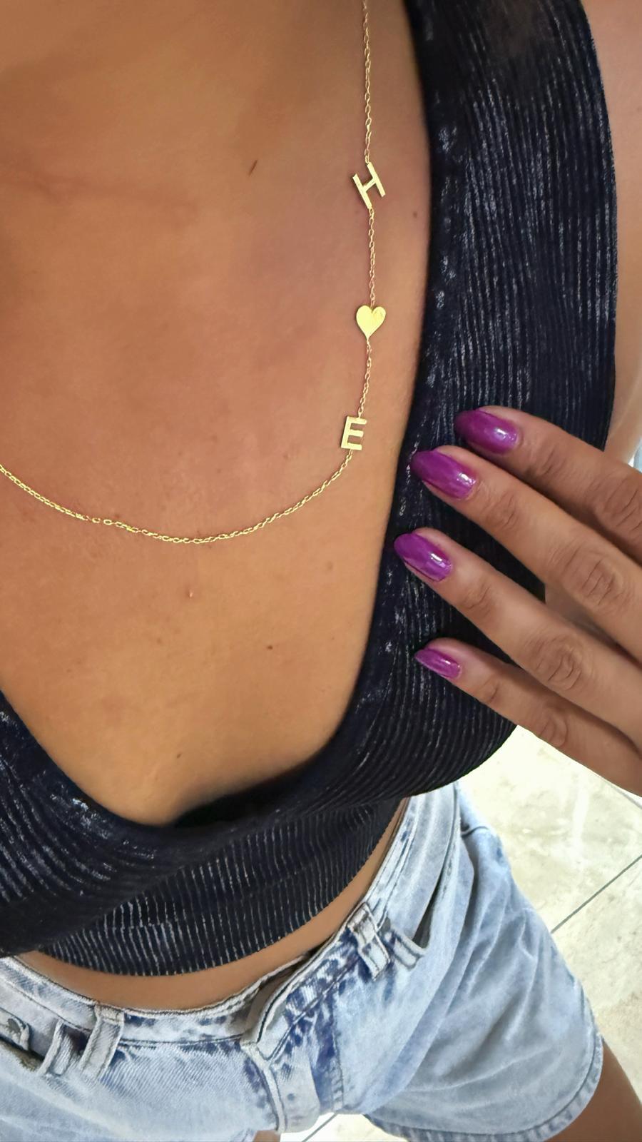 Minimal Kemik İki Harf Kalp Gümüş Kolye