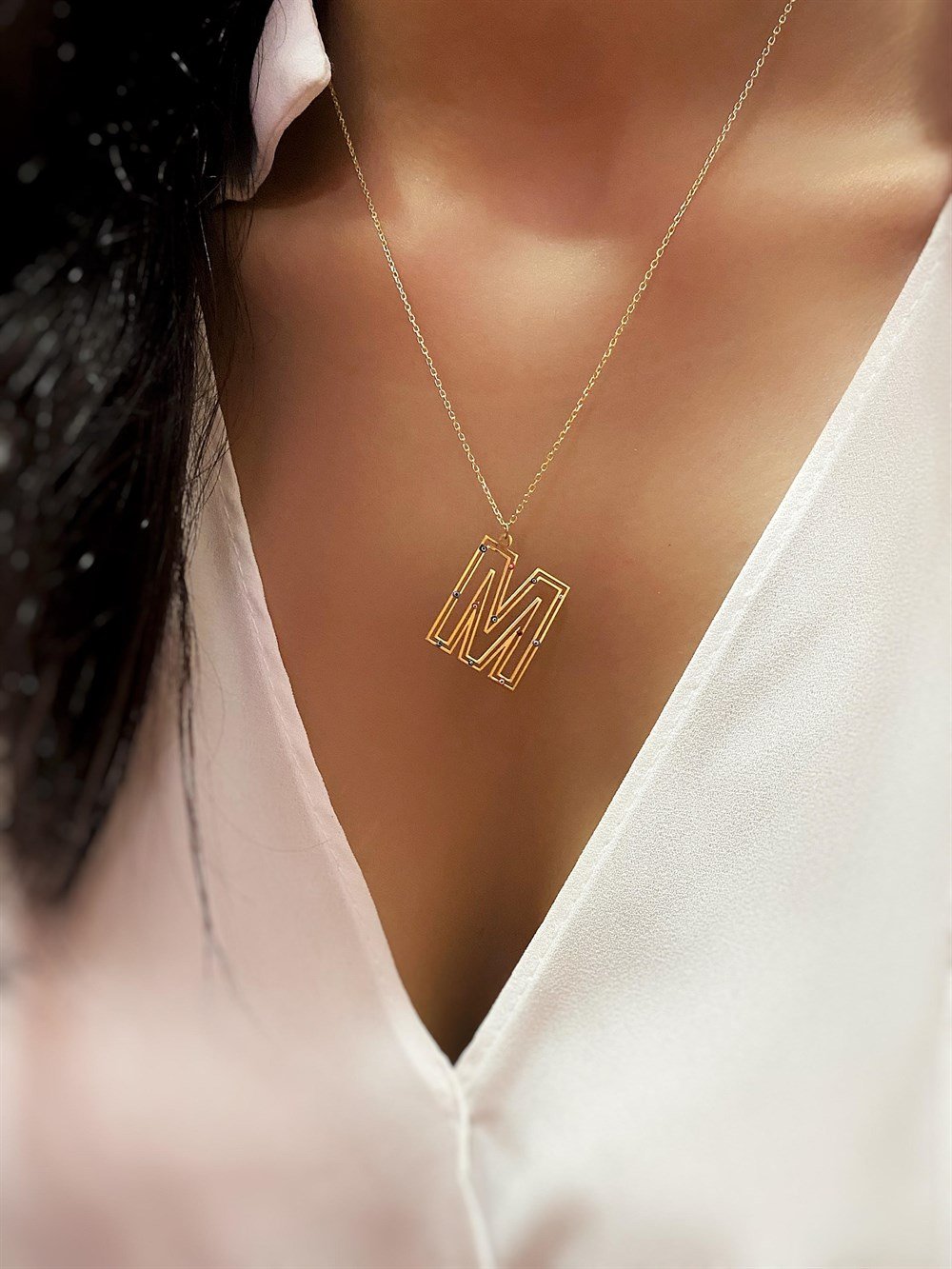 Minimal Nazar Boncuklu Tasarım Harf Kolye