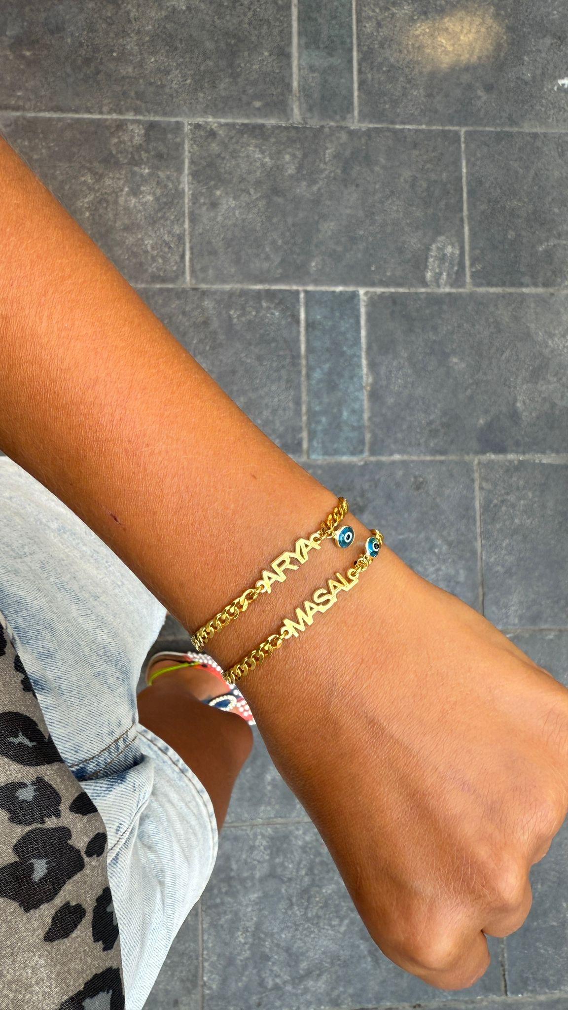 Nazar Boncuklu Gurmet Zincir İsim Gümüş Bileklik