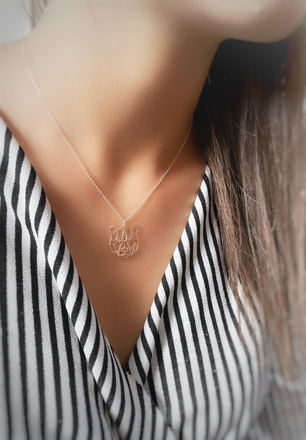 Origami Ayı Figürlü Gümüş Kolye