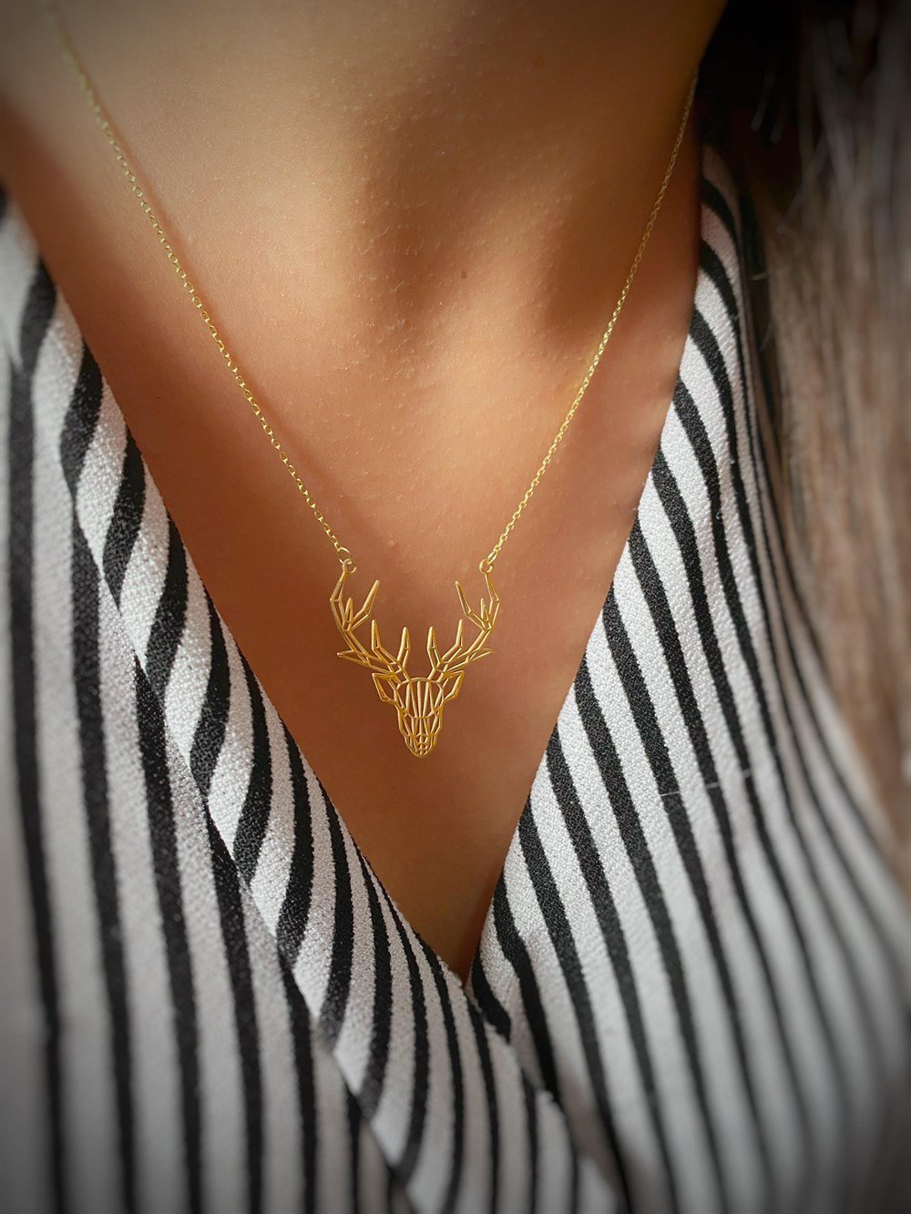 Origami Geyik Figürlü Gümüş Kolye