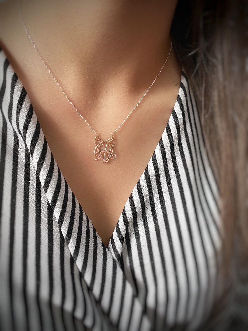 Origami Zebra Fifürlü Gümüş Kolye