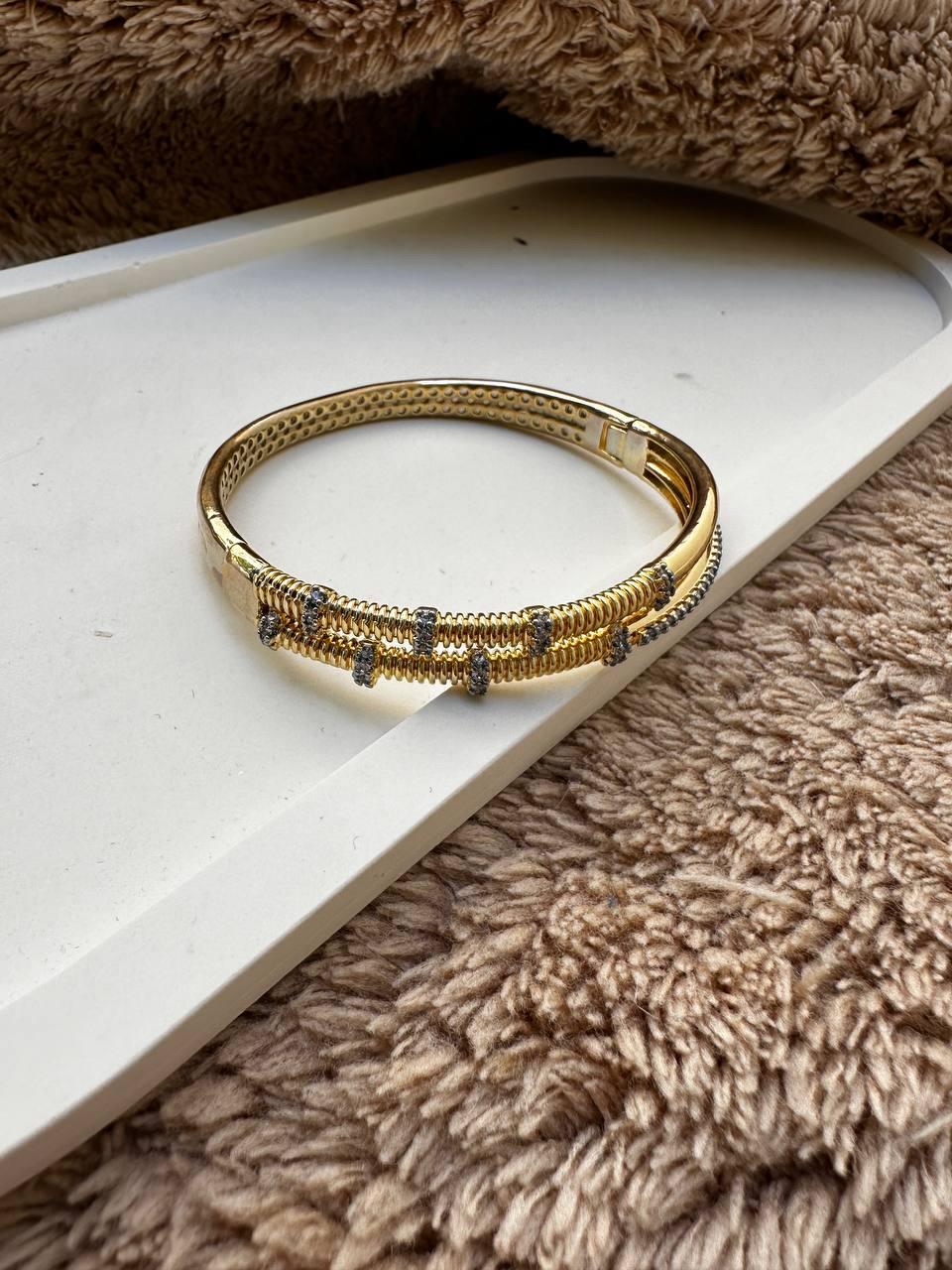 Özel Seri Zirkon Taşlı İkili Kelepçe Çelik Bileklik