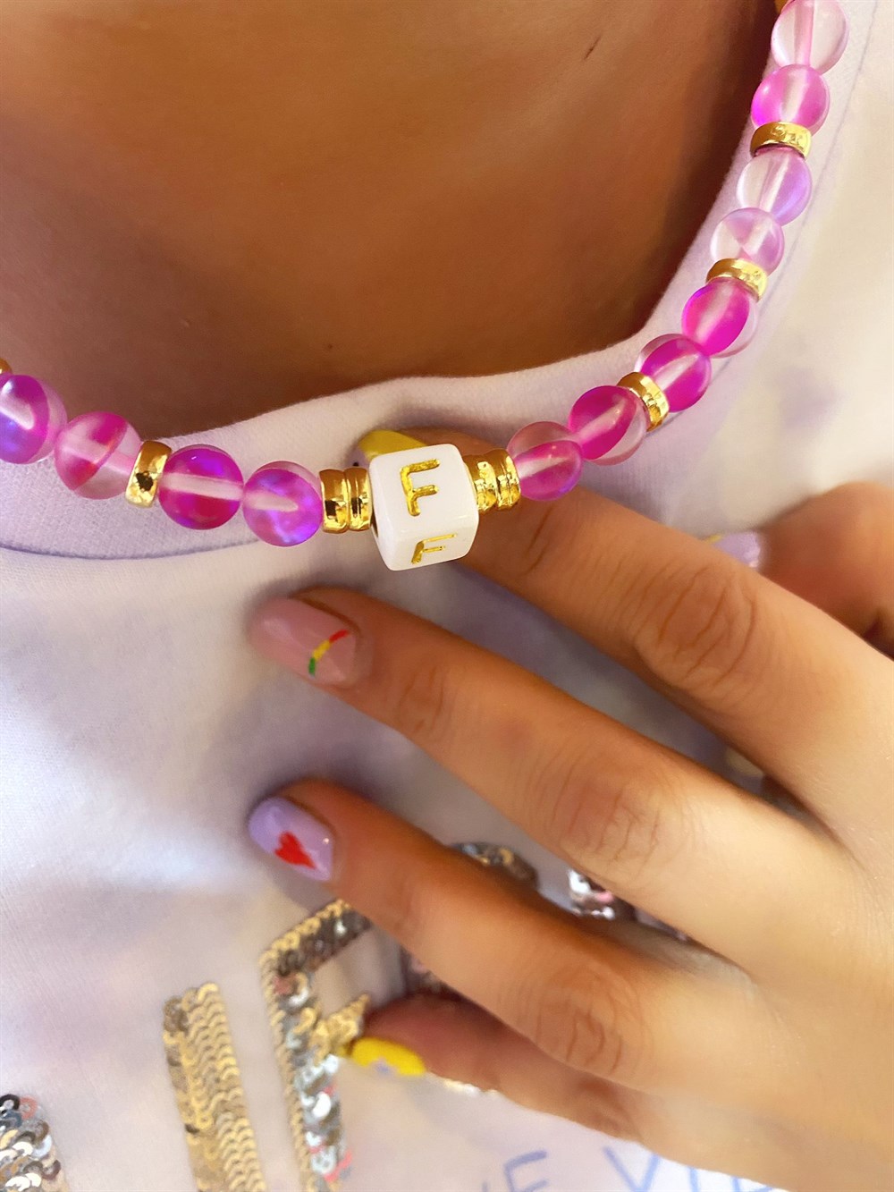 Pembe Aura Kuvars Doğal Taş Harf Kolye 