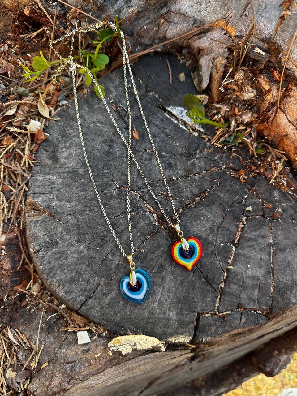 Renkli Kalp Cam Nazar Boncuğu Kolye