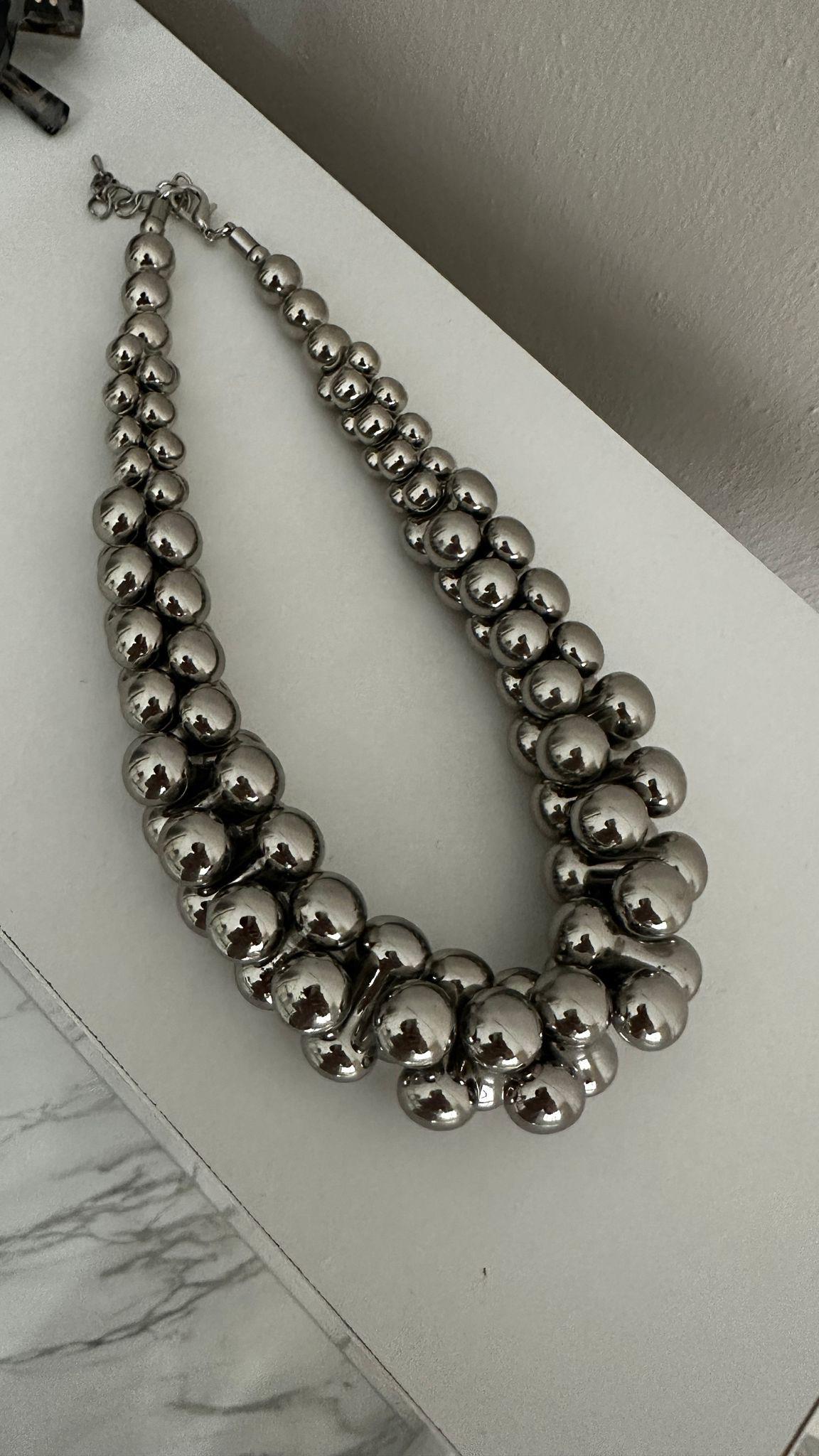 Silver Topçuk Örme Kolye 