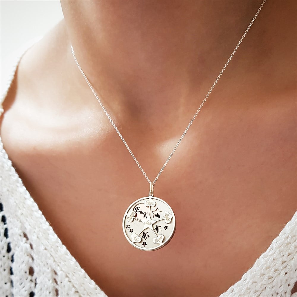 TASARIM ÇOKLU PLAKA HARF TARİH GÜMÜŞ KOLYE