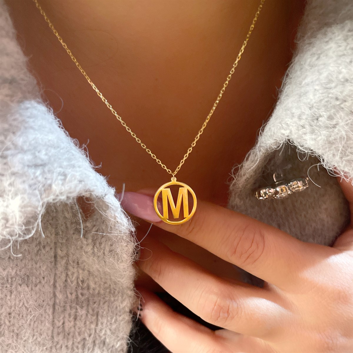 Tasarım Halka Harf Gümüş Kolye