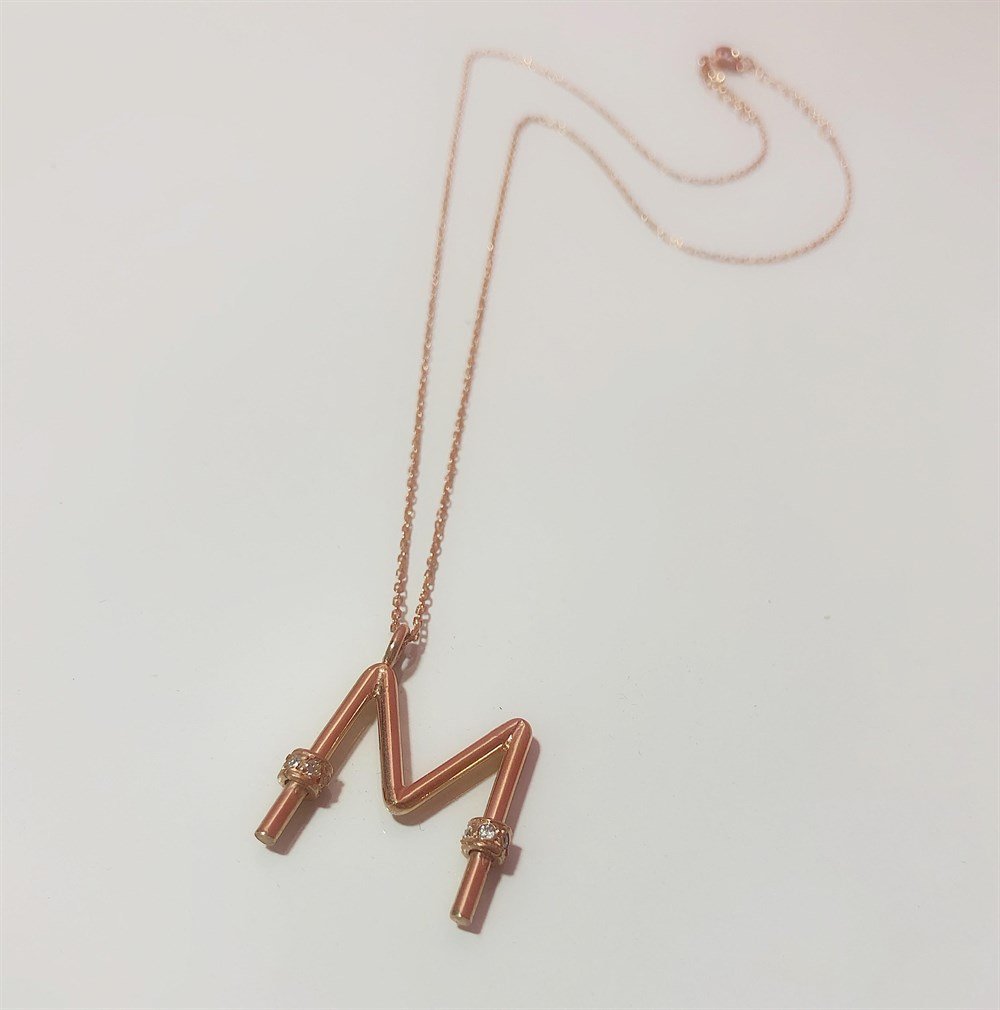 Tasarım Taşlı Harf Gümüş Kolye