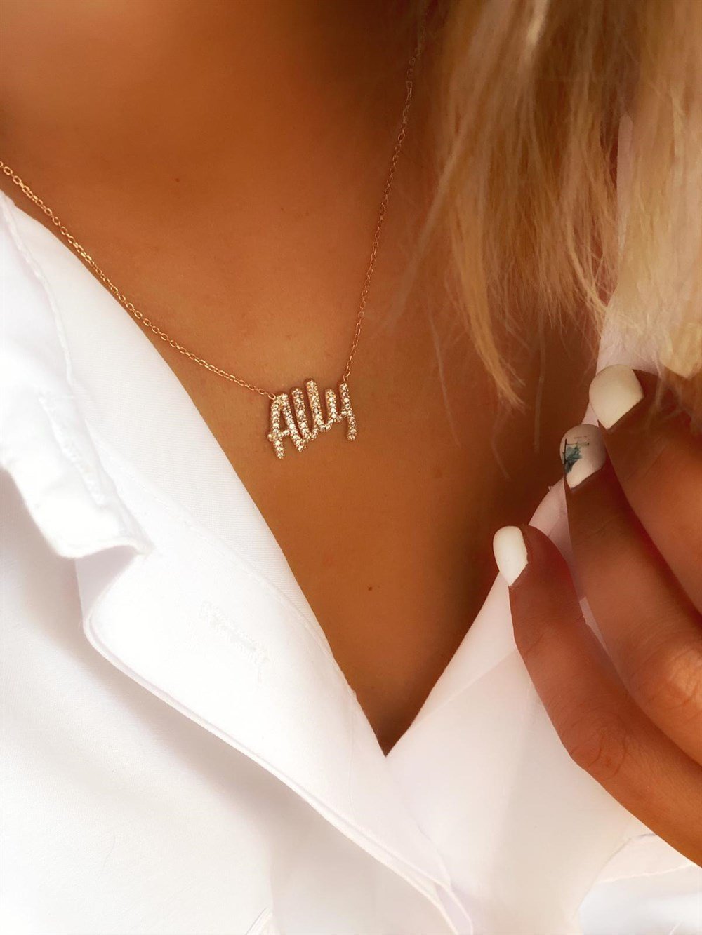 Tasarım Taşlı İsim Gümüş Kolye