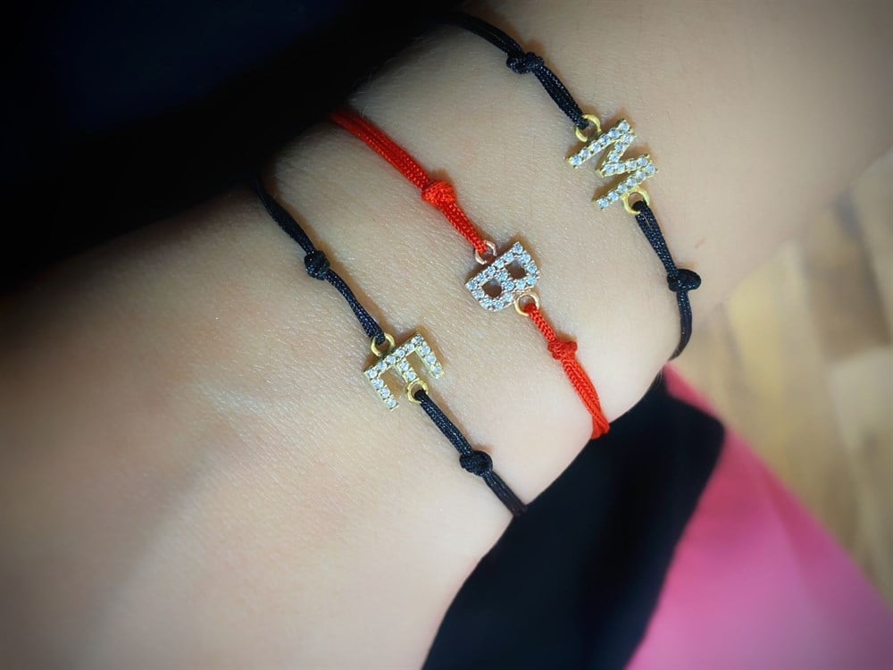 Taşlı Harf Gümüş Bileklik 