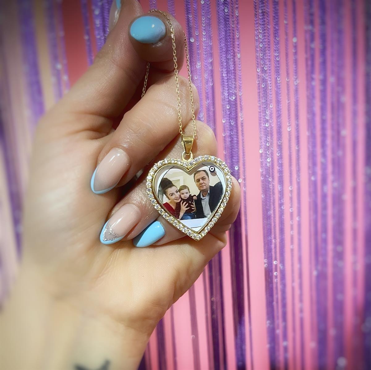 Taşlı Renkli Baskı Resim Kolye